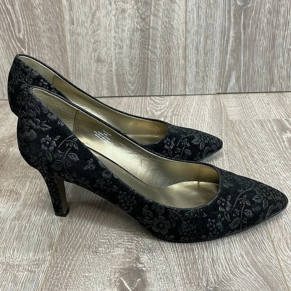 David Tate Opera Pump Heels Black Floral 9W - Picture 3 of 14